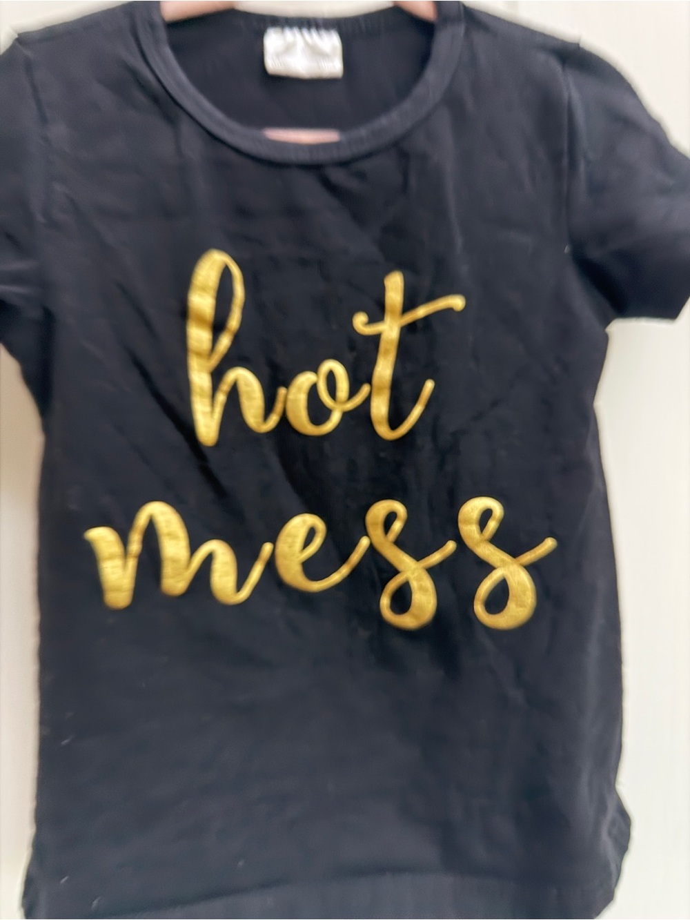 Girls 4 Black 'Hot Mess' Graphic Tee Gold Script Short Sleeve Top Shirt Blouse - Picture 2 of 5